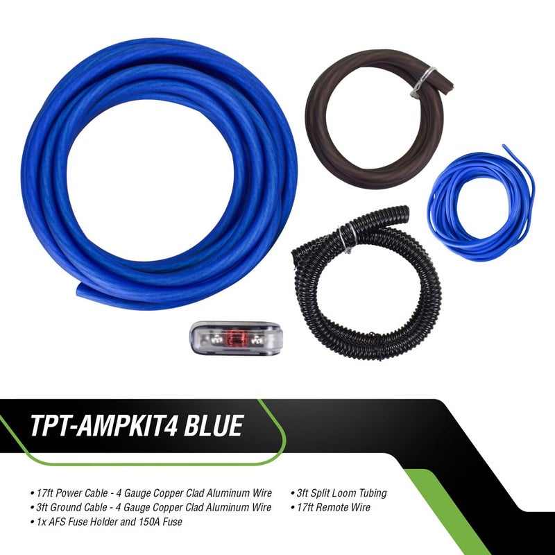 TIMPANO Amplifier Wiring Kit - 4 Gauge Amp Kit 2000 Watts Car Amplifier Installation CCA Cables Kit – 150 Amp Fuse Single Amp TPT-AMPKIT4 Blue - Image 4